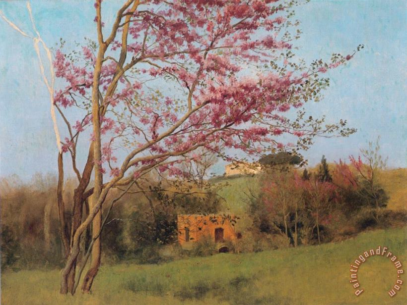 John William Godward Landscape Blossoming Red Almond [study] Art Print